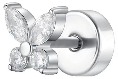 Immagine prodotto di Piercing labret a farfalla, in acciaio, con zirconi, modello PR136
