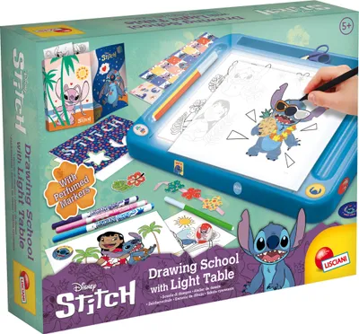 Produktbild von Lisciani 107582 - Disney Stitch - Szkoła rysowania z oświetlonym stołem do kolorowania zestaw kreatywny