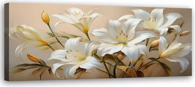 Produktbild von Leinwandbild Weiße Lilien Blumenstrauß Blumen Pflanzen 150x50 Feeby Beige bild für die wand bereit zum aufhängen