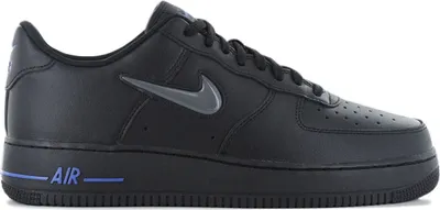 A studio shot of a black Nike Air Force 1 Low Jewel sneaker.