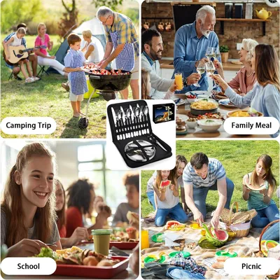 Produktbild von Campinggeschirr Set für 4 Personen - ideal für Picknick - 20 Teile - rostfrei