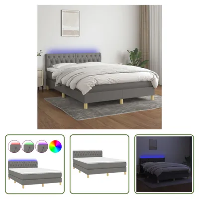 Produktbild von The Living Store Boxspringbett mit Matratze & LED Dunkelgrau 140x200 cm Stoff