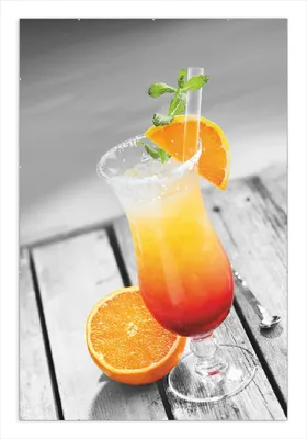 Produktbild von Wallario Wandbild Bunter Cocktail am Pool mit Hintergrund in schwarz weiß, Größe: 61 x 91,5 cm, Poster mit rahmenlosen Bildhalter