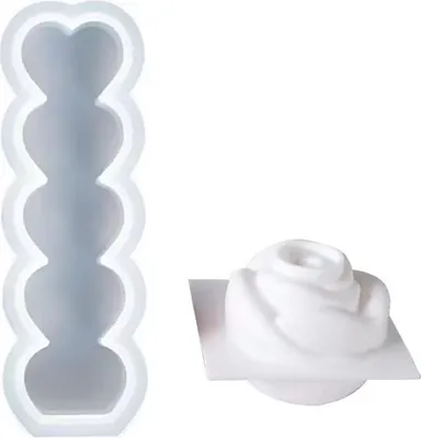 Obrázek produktu pro Forma na svíčky, mýdla, pryskyřici, silikon, 3D růže, sloup ve tvaru srdce, 2 ks.
