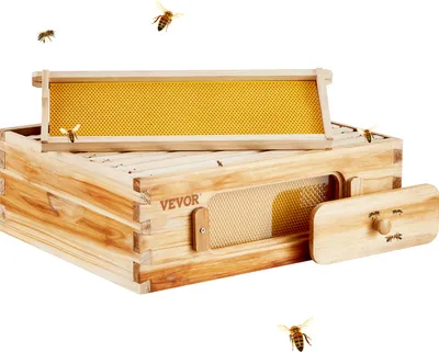 Produktbild von VEVOR Bienenstock-Starterset, mittlere Box, 100 % mit Bienenwachs beschichtetes natürliches Zedernholz, Langstroth-Bienenstock-Set mit 10 Rahmen und Mittelwänden, transparente Bienenfenster aus Acryl