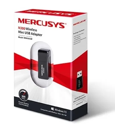 Zdjęcie produktu dla Mercusys MW300UM, Bezprzewodowy, USB, USB, Wi-Fi 4 (802.11n), 300 Mbit/s, Czarny