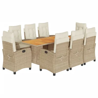 Produktbild von vidaXL 9-tlg. Garten-Essgruppe mit Kissen Beige Poly Rattan