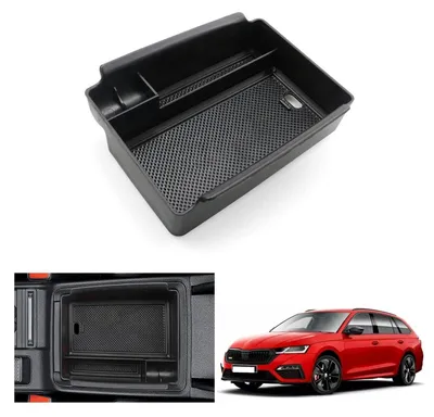 Obrázok produktu pre Úložná zásuvka do stredovej konzoly pre model Škoda Octavia 4 Combi RS, rok výroby 2020-2027, farba: čierna, materiál: ABS