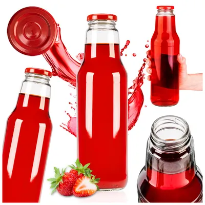 Zdjęcie produktu dla SuperButelki - Butelka szklana SOCZEK 750 ml z zakrętką, 0,75 l na soki wino napoje kompot + lejek i E-BOOK z przepisami, 0,75l na sok