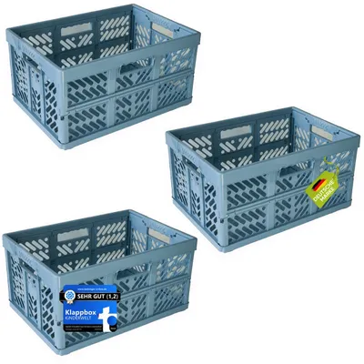 Produktbild von KiNDERWELT 3 x Robuste Profi - Klappbox 45 L bis 50 kg - Faltbox, Kiste, Korb zur Aufbewahrung, Transport - blau
