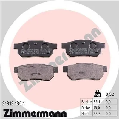 Produktbild von ZIMMERMANN Bremsbeläge Satz Hinten Bremsklötze für HONDA CIVIC VI Fastback (MA, MB) 21312.130.1