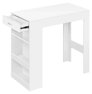 Image de Table de bar - Table de cuisine avec étagère à vin - 1 tiroir - 3 étagères - 100 x 50 x 100 cm - Pour 2 personnes - Blanche