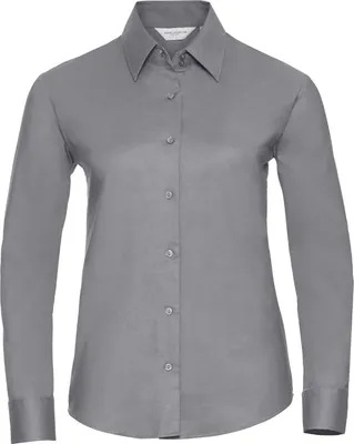 Produktbild von Russell Collection Easy Care Oxford Bluse, Langarm BC1022 (L) (Silber)