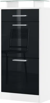 Produktbild von Vladon Schuhschrank Loret V2, Schuhkipper für 8 Paar Schuhe mit 2 Klappen, 1 Schublade und Glasablage, Weiß matt/Schwarz Hochglanz (46 x 104 x 23 cm)