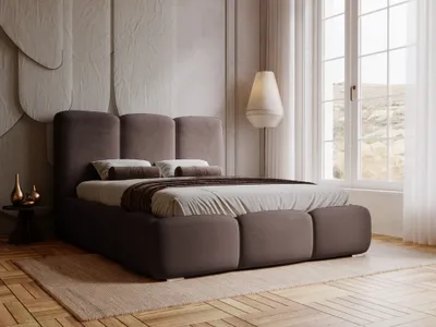 Obrázok produktu pre GRAINGOLD Exkluzívna čalúnená posteľ 140x200 cm Bubble - dizajnová posteľ so zamatovou tkaninou, posteľnou skriňou a lamelovým roštom - hnedá (Magic velvet 2205)