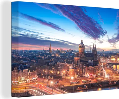 Produktbild von OneMillionCanvasses® - Leinwandbilder - 150x100 cm, Amsterdam Skyline - Nacht, Wandbilder Kunstdruck Wanddekoration
