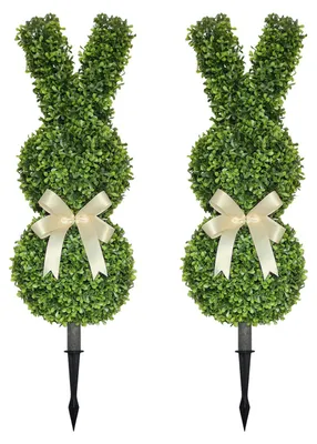 Produktbild von 2 künstliche Hasen-Topiary-Bäume mit Spitze, UV-beständig, künstliche Buchsbaumsträucher, künstliche Hasensträucher für Garten, Terrasse, Veranda, Innen- und Außendekoration.