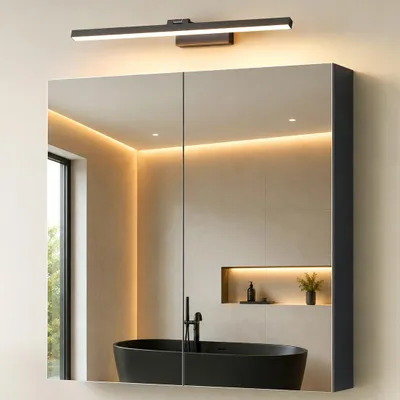 Produktbild von Mai & Mai Spiegelschrank mit Spiegellampe Badezimmerschrank BxTxH 80x15x70cm Spiegelleuchte 180° Drehbar LED Badlampe 60cm