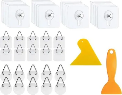 Image de Crochets adhésifs en plastique pour photos, lot de 40, pour punaises adhésives transparentes, sans perçage