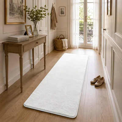 Produktbild von VOUNOT® Weicher Kurzflor Teppich Wohnzimmer mit Antirutschmatte 60x180 cm Creme