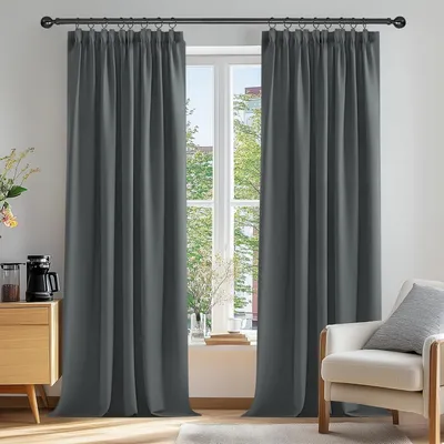 Produktbild von Gardinen Blickdicht Kräuselband Verdunkelung Kälteschutz 229x168cm Dunkelgrau 2er Set