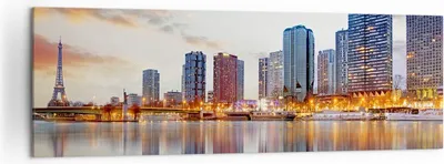 Produktbild von Bild auf Leinwand - Leinwandbild - Fluss Wolkenkratzer Ansicht Eiffle - 160x50cm - Wand Bild - Wanddeko - Leinwanddruck - Bilder - Kunstdruck - Leinwand bilder - Wandkunst - AB160x50-2831