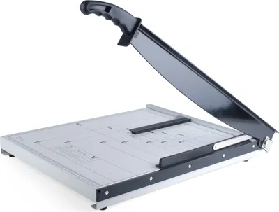 A paper guillotine is shown on a white background.