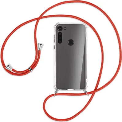 Produktbild von Handykette Backcover-Schutzhülle mit Band (Metall silberfarben) für Motorola Moto G8 - rot