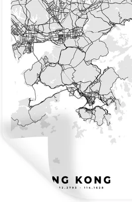 Produktbild von MuchoWow® Wandtattoo Wandsticker Wandaufkleber Hongkong - Stadtplan - Schwarz und weiß - Karte 60x90 cm Selbstklebend und Repositionierbar - Sticker - Dekorfolie
