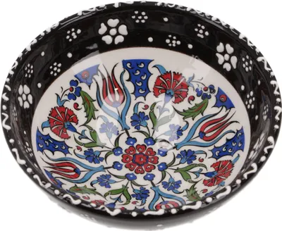 Produktbild von 1 Stk. Orientalische Keramikschüssel, Schale, Müslischale, Handbemalt - Ø 12 cm /Model 32, Schwarz, Schalen, Schüsseln