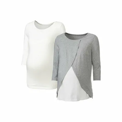 Produktbild von Esmara Umstandsshirt 2er Pack Stillshirt Schwangerschaftsshirt Wolle Weiß/Grau XS