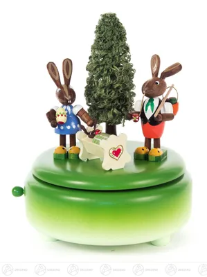 Produktbild von Spieldose mit 2 Osterhasen und Wiege, Melodie: Blumenwalzer  BxHxT 125 x 175 x 125mm NEU