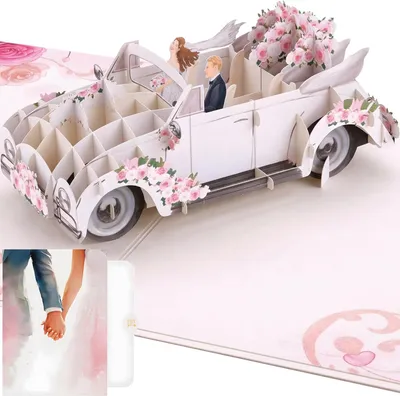 Produktbild von Hochzeitskarte 3D Pop-Up, Hochzeitsauto mit Brautpaar, inklusive Umschlag, für Hochzeit