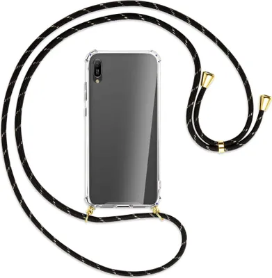 Produktbild von Handykette Backcover-Schutzhülle mit Band (Metall goldfarben) für Huawei Y6 2019 - schwarz/gold