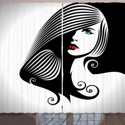 Produktbild von ARANDE zeitgenössisch Gardine, Abstrakte und künstlerische Frauen-Schattenbild-Kosmetik-Zauber-Frisur-Weiblichkeit, 280 x 260 cm, Mehrfarbig