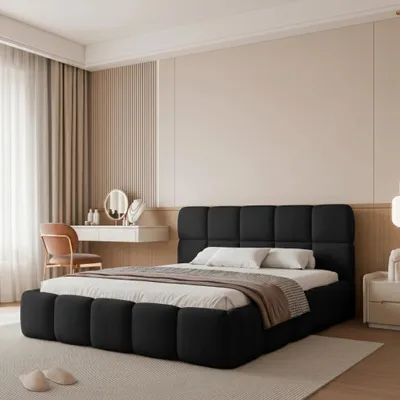 Obrázek produktu pro Čalouněná postel CERETTO 160x200, černá plyšová, s úložným prostorem a roštem