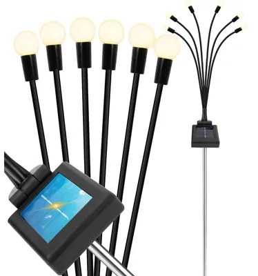 Zdjęcie produktu dla Lampa solarna kulki 6 LED wbijana ogrodowa czujnik zmierzchu ciepły biały IP65 dekoracyjna 70 cm