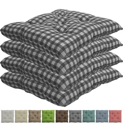 Produktbild von Stuhlkissen Genua 38x38 cm 4er Pack Sitzkissen mit Steppung, Farbe:Karo-Grau