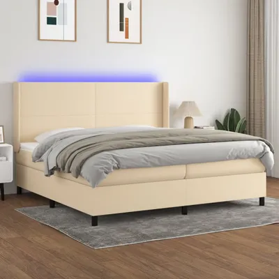 Produktbild von The Living Store Boxspringbett mit Matratze & LED Creme 200x200 cm Stoff