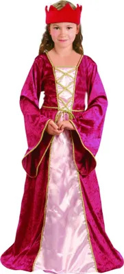 Imagen del producto de Disfraces de reina para niña, estilo medieval, en colores rojo, rosa y dorado - talla 122/134 (7-9 años)