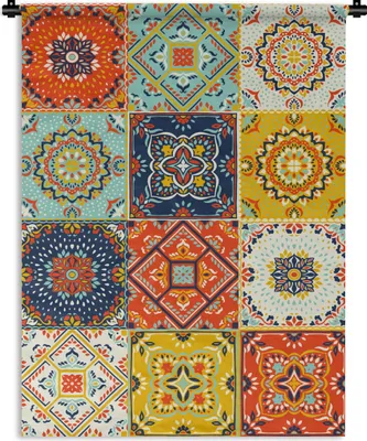 Produktbild von MuchoWow® Wandteppich Wandbehang Vintage - Blumen - Muster - Weiß - Orange 150x200 cm Tapisserie Dekoration Wandtuch - Wandaufhängung - Moderner