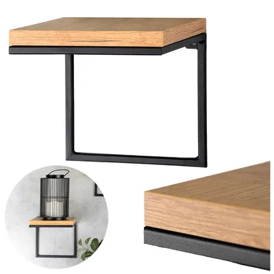Produktbild von Wandregal Metall - Wand-Blumenhalter - 19x20x19 cm - Schwarz mit Holz-Optik - Minimalistische Wanddeko