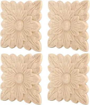 Produktbild von 4 Stück schöne Blumenmuster Holzapplikate für Möbeldekoration und Gartentoraccessoires