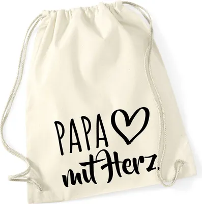 Produktbild von Huuraa Turnbeutel Papa mit Herz 12 Liter Natural Baumwolle Rucksack Geschenkidee