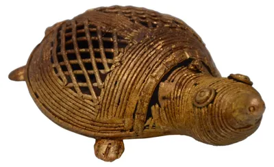 Dhokra Schildkröte Skulptur Messing 9x6x3 cm Glücksbringer