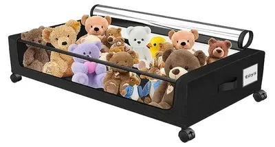 Productafbeelding van Opbergbox voor onder het bed, met transparant deksel, soepel rollende wielen, zwart