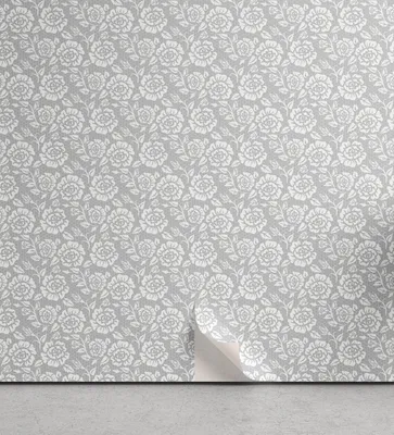 Immagine prodotto di ABAKUHAUS Carta da parati rimovibile e adesiva per la casa, stile vintage Rose bianche, adesivo per soggiorno e cucina, 33 cm x 90 cm, grigio bianco