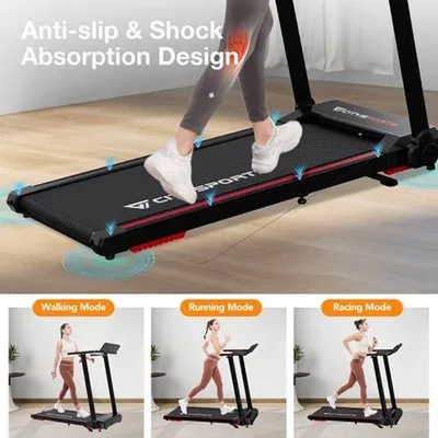 Obrázek produktu pro Běžecký pás Loopband, černý – rychlost 1-12 km/h, sklon 7,7 %, motor 1400 W, maximální nosnost 120 kg, skládací, pro kardio trénink