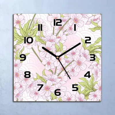 Produktbild von Wanduhr Echt-Glas-Küchenuhr Rosa Kirschblüte Quarz Lautlos 30x30 Deko Bilder
