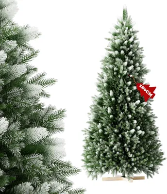 Zdjęcie produktu dla Sztuczne drzewko świąteczne QEENTOE, wysokość 180 cm, wykonane z mieszanki PVC i PE, z białymi końcówkami, bez oświetlenia, łatwy montaż, w zestawie podstawka pod choinkę
